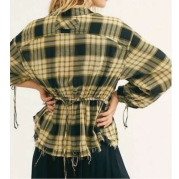 💜Firm Price💜Free People Plaid Ruched Sleeve Shirt - Picture 5 of 16